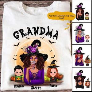 Halloween Witch T Shirts - Up To 6 Sisters Kids With Grandma & Mom Witch Personalized T-shirt