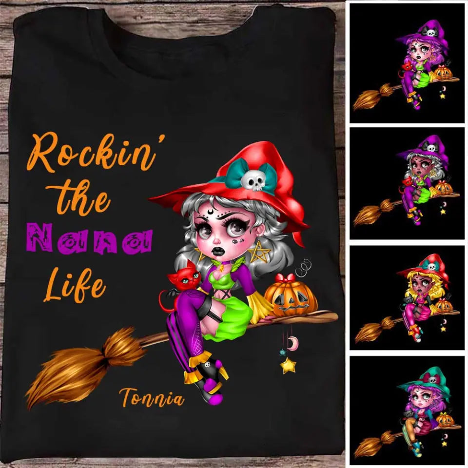 630b931787e89_large_dc42a294-3787-4c90-8e14-76c79331b970 Personalized Witch T-Shirts - Rockin' The Nana Life T Shirts Personalized Halloween Gifts for Family - Image 1