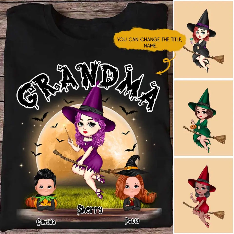 630b9f4c04271_large_5b59e215-9de8-42d5-abbf-86fc3e14ffa1 Grandma & Mom Witch T Shirt - Up to 6 Kids Personalized T-Shirts Customized Halloween Grandma & Mom Gifts - Image 1