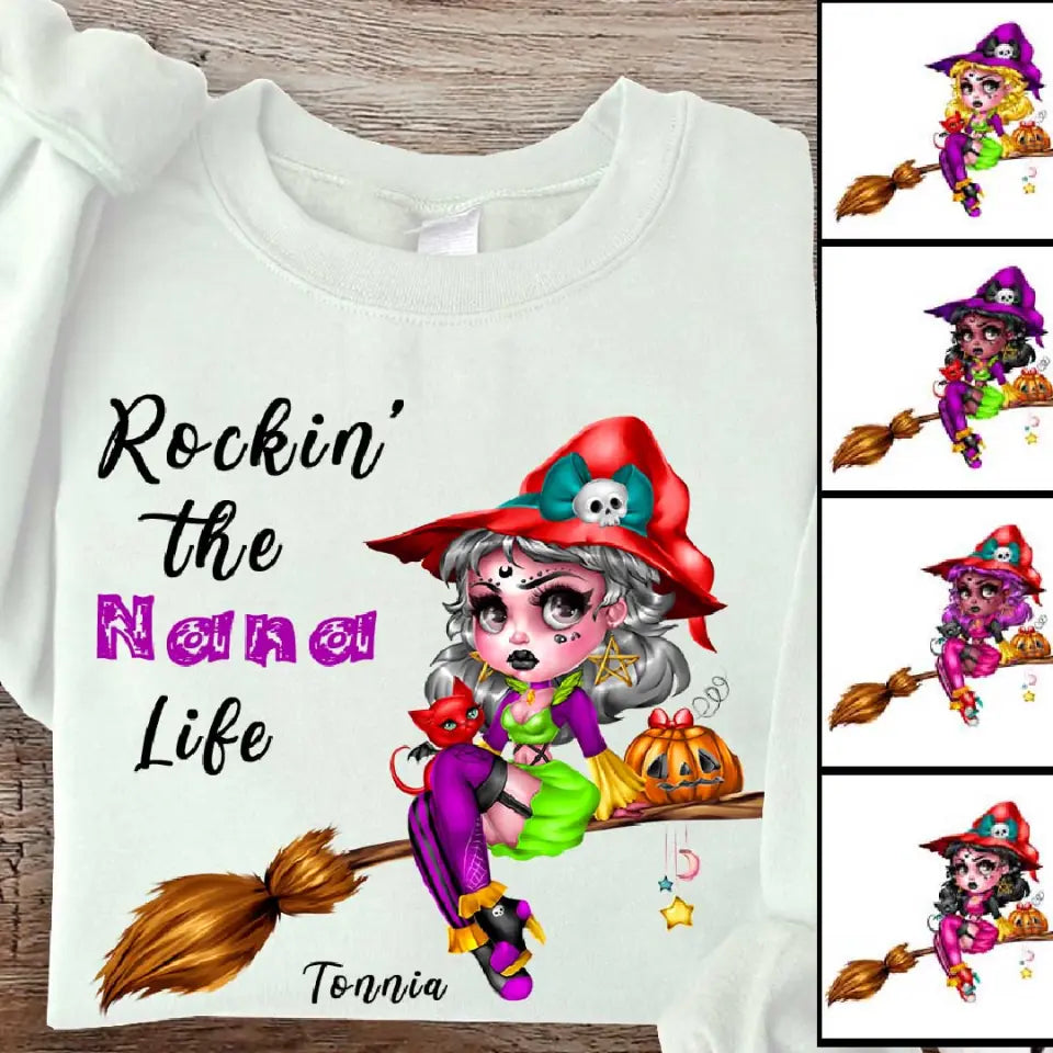 630ba591e34f1_large_7556891d-7812-4314-9ea7-dd48360af663 Personalized Witch Sweatshirt - Rockin' The Nana Life Sweatshirt Personalized Halloween Gifts for Family - Image 1
