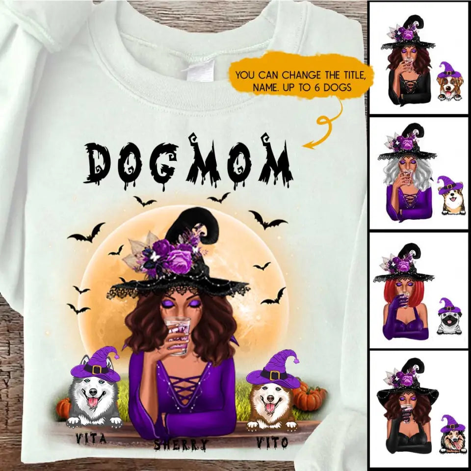 630bd3dda1701_large_d96b9760-fd01-4233-9612-eeea969ad535 Witch Dog Mom Sweatshirt - Up to 6 Dogs Halloween Sweatshirt Customization for Dog Mom - Image 1