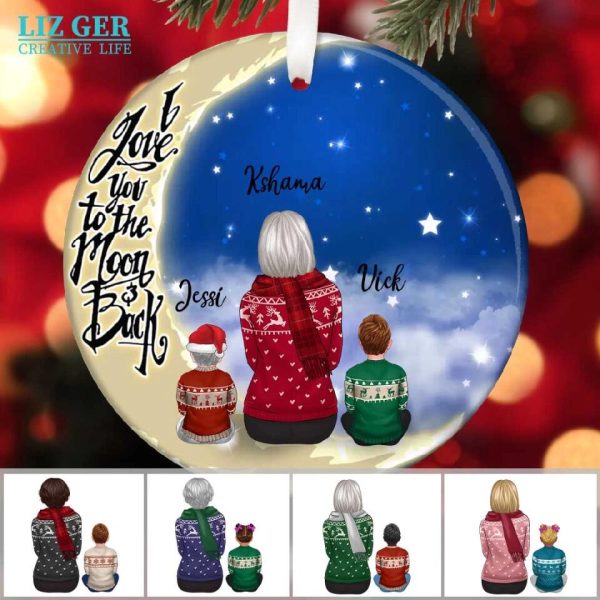 Women and Kids Ornaments - Grandmothers & Moms & Kids on the Moon Personalized Christmas Ornaments Gifts - Image 2