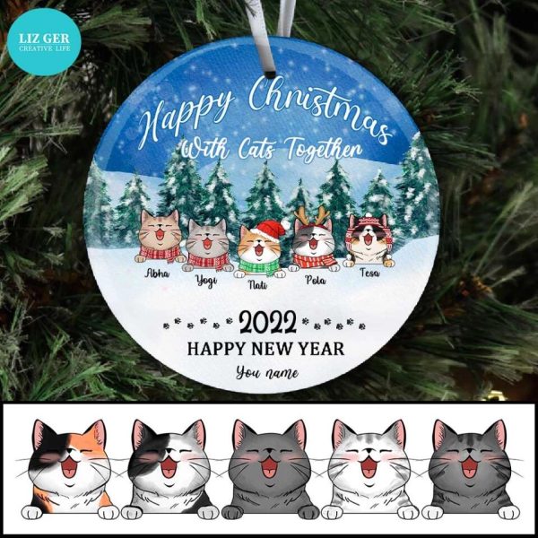 Cat Lover Ornaments - Happy Christmas With Cat Together Personalized Christmas Ornaments - Image 2