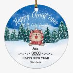 Cat Lover Ornaments - Happy Christmas With Cat Together Personalized Christmas Ornaments - Image 3