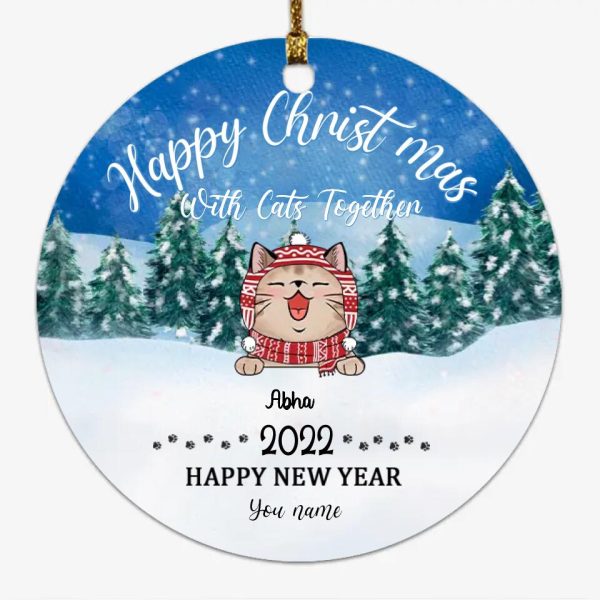 Cat Lover Ornaments - Happy Christmas With Cat Together Personalized Christmas Ornaments - Image 3