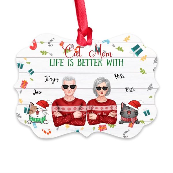 Cat Mom Ornament - Life is Better With Cat Personalized Grandma & Grandpa Ornaments - Image 3