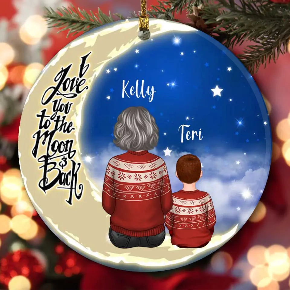 63449d19c0759_large_a5dcedf9-a57d-46e9-9eda-2e24003e5a7a Grandma & Grandkids On The Moon Personalized Ornament Ceramic 3.5 x 3.5 inches