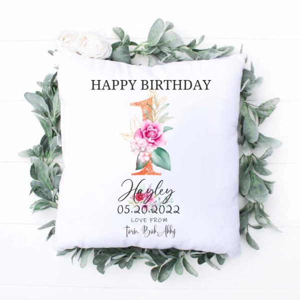 Birthday Gift Pillow - Art Floral Number Personalized Birthday Throw Pillow - Image 2
