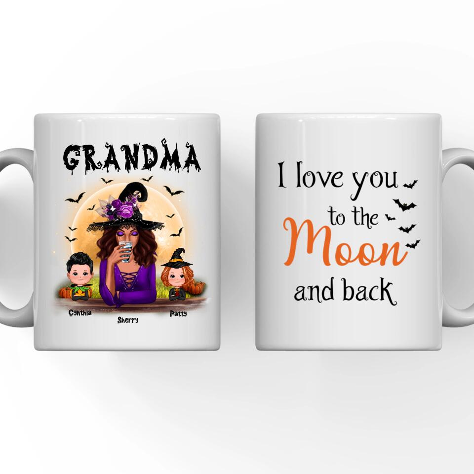 634c6024f0f0b Witch Mom Mug - Up to 6 Kids Witch Grandmother and Mother Personalized Witch Mug Halloween Gift - Image 1