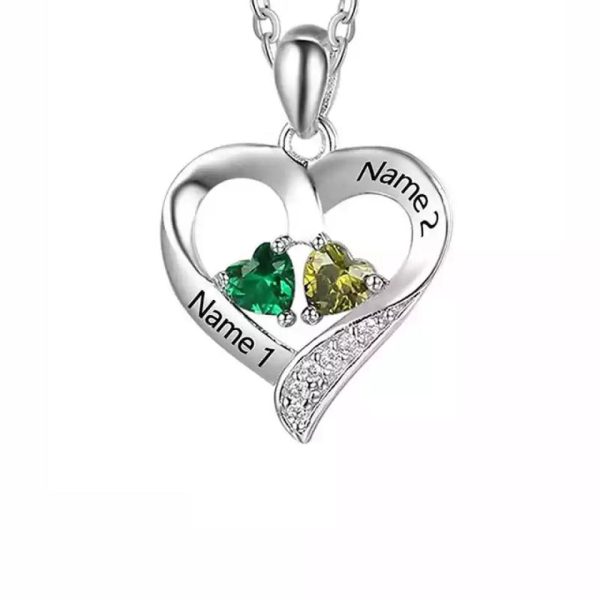 Personalized Heart Necklace - Custom Name Necklace Handmade Gemstone Set Silver Jewelry Valentine's Day Gifts - Image 2