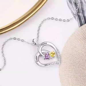 Personalized Name Necklace - Heart Shape Diamond Set Silver Necklace Valentine's Day Gift