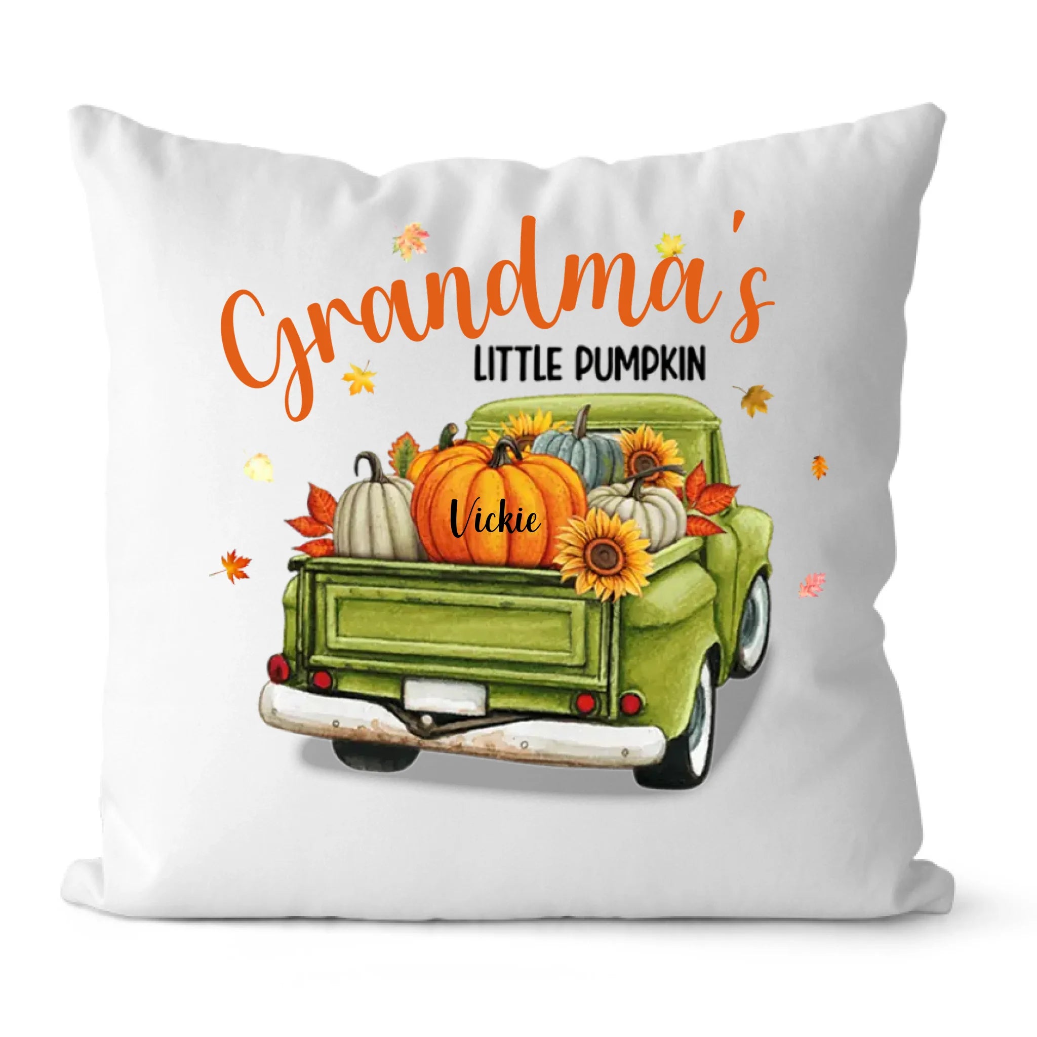 679e7042e2b55 Fall Family Pillow - Grandma & Grandpa's Little Pumpkin Personalized Fall Pillow With Name - Image 1