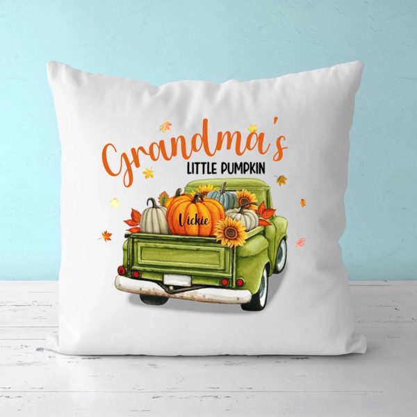 Fall Family Pillow - Grandma & Grandpa's Little Pumpkin Personalized Fall Pillow With Name - Image 2