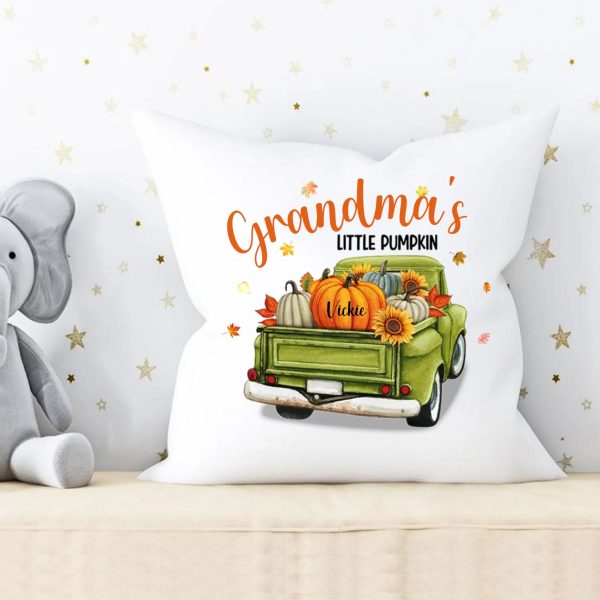 Fall Family Pillow - Grandma & Grandpa's Little Pumpkin Personalized Fall Pillow With Name - Image 3