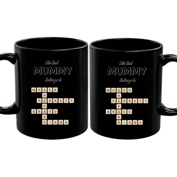The Best Mom Belongs to Kids Crossword Mug Customized Black 11oz