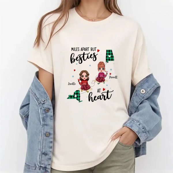 Besties T-Shirts for 2 – Long Distance Best Friend Gifts Personalized Shirts For women White