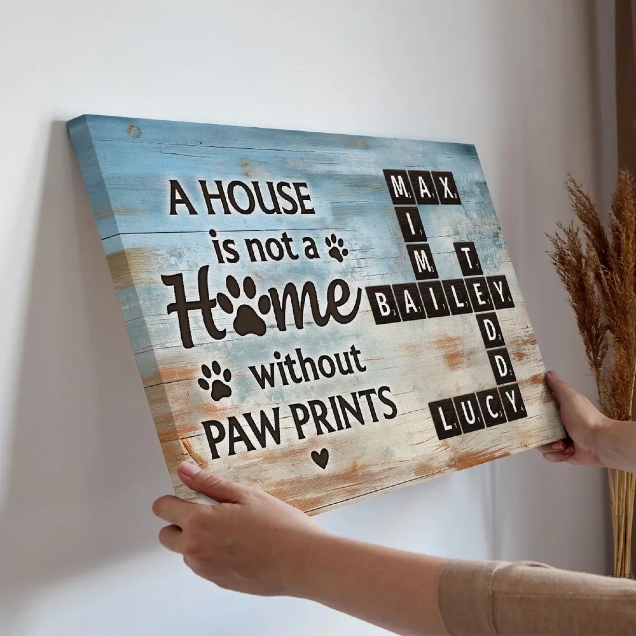 688777f62b11e Home With Paw Prints Pet Crossword Art Personalized Canvas (2)