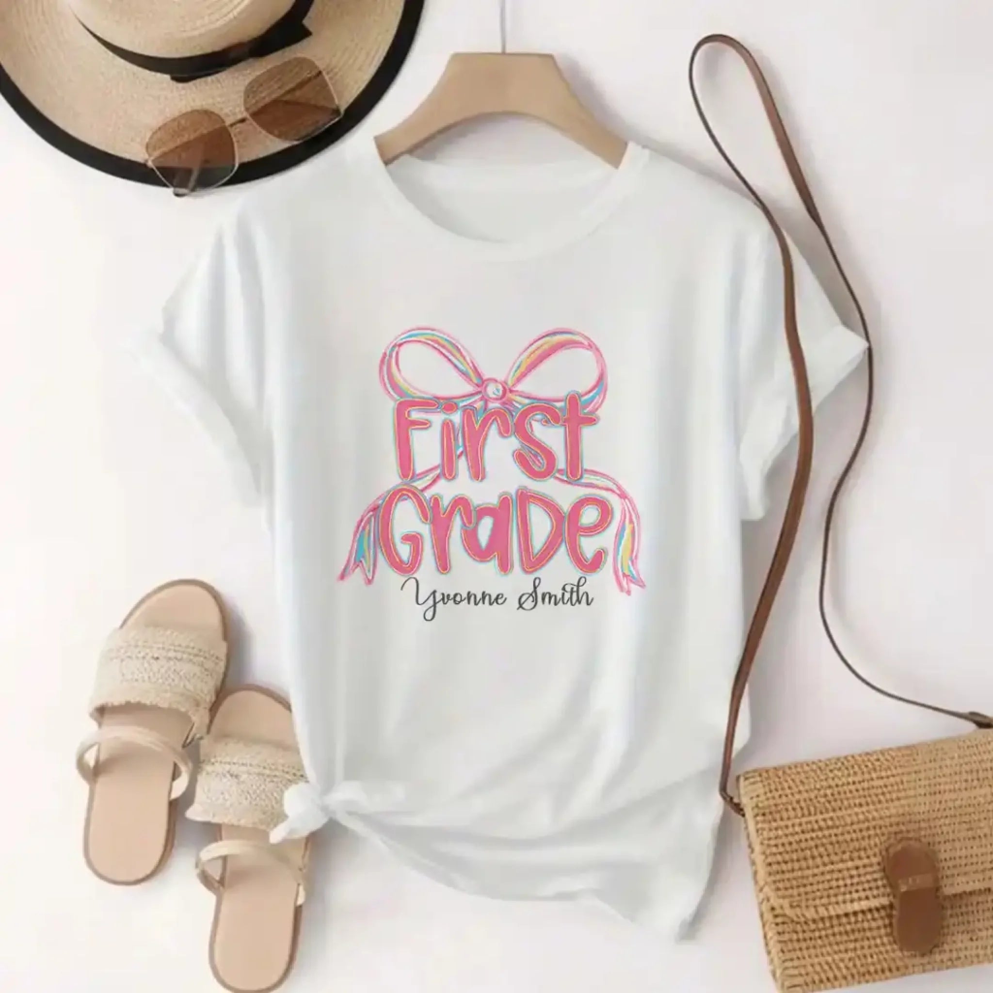 688f8734a7630 Personalized First Grade Shirts for Girl White