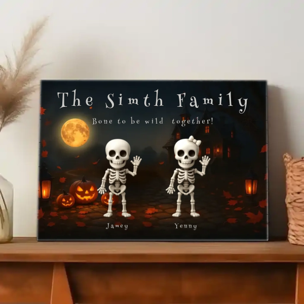 Halloween Spooky Funny Skeleton Family Personalized Posters & Canvas Prints
