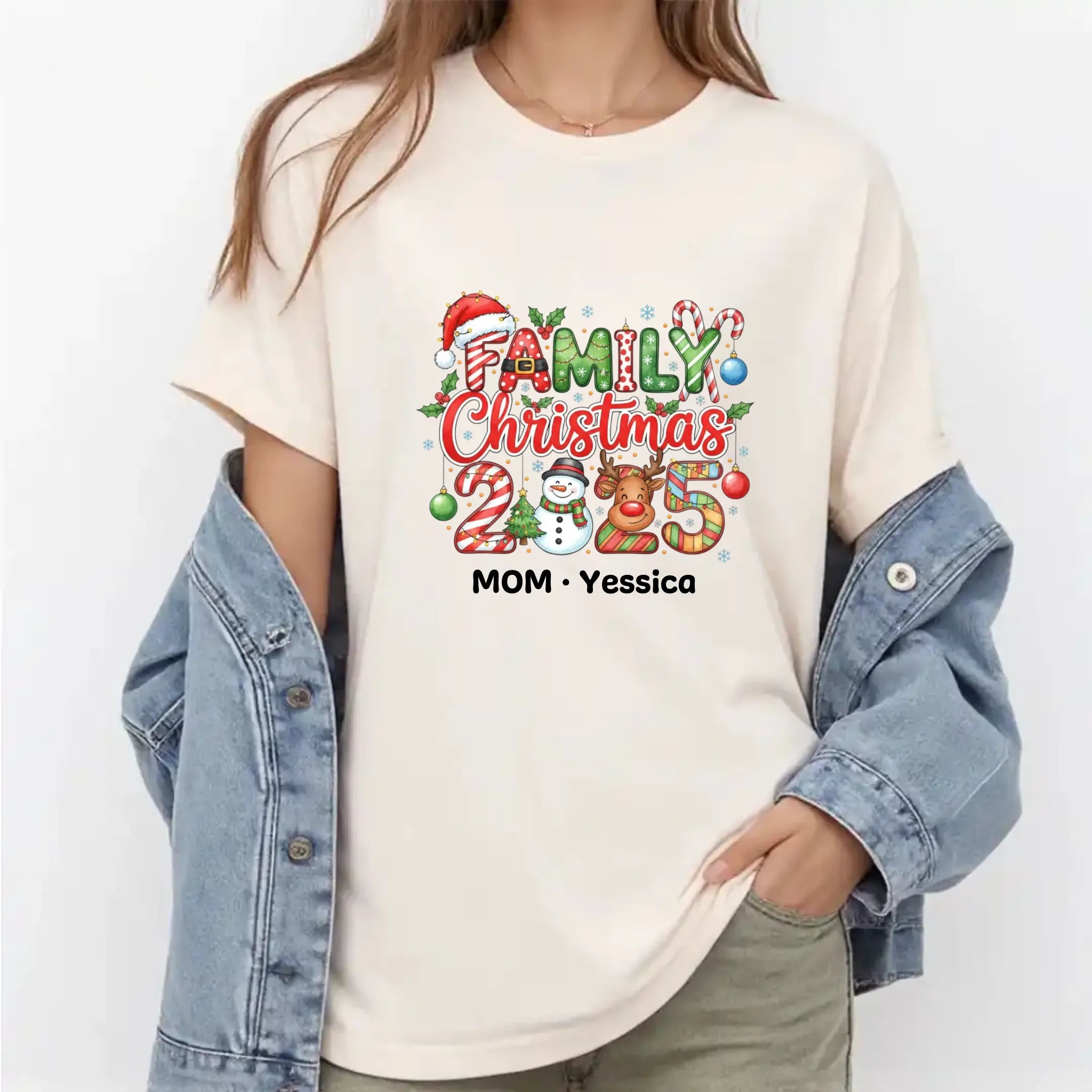 6904f36a6ee35 Personalized Matching Christmas T Shirts for mom With Name White