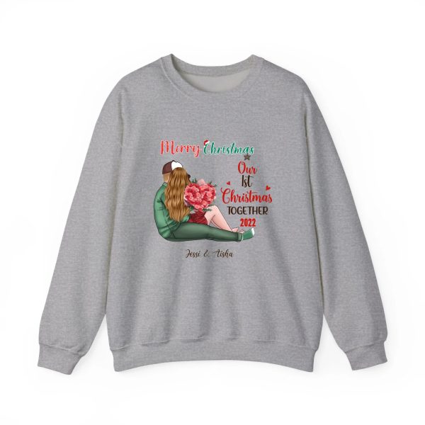 Our First Christmas Together Personalized Christmas Sweatshirt For Couple Sport Grey