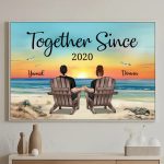 custom valentines gifts-Together Since Personalized Beach Landscape Poster & Canvas Painting with White framed