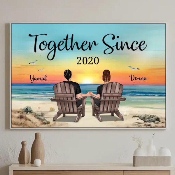 custom valentines gifts-Together Since Personalized Beach Landscape Poster & Canvas Painting with White framed