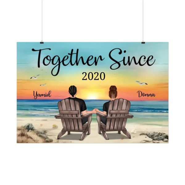 personalised couple canvas-Together Since Personalized Beach Landscape Poster With name