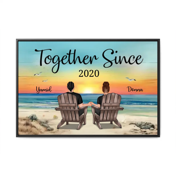 personalised couple canvas-Together Since Personalized Beach Landscape Poster & Canvas Painting with black wood framed