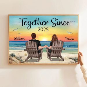 Monogrammed Valentine’s Day Gifts - Together Since Personalized Beach Landscape Poster & Canvas Painting Gift For Couple