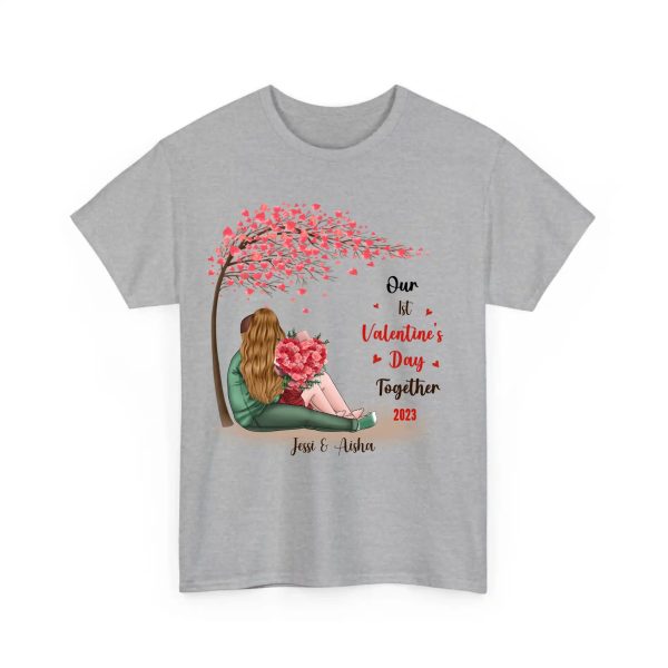 Personalized Couple T Shirts - Our First Valentine's Day T Shirt for Her and Him Gift Ice Grey