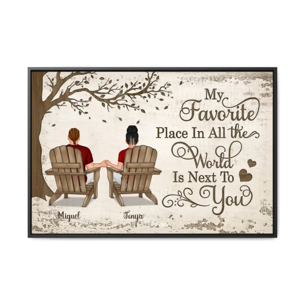 Personalized Couple Canvas Painting - Back View Couple Sitting Under Tree Customized Canvas With Black Wood Framed Valentine's Day Gift Home Decor Wall Art
