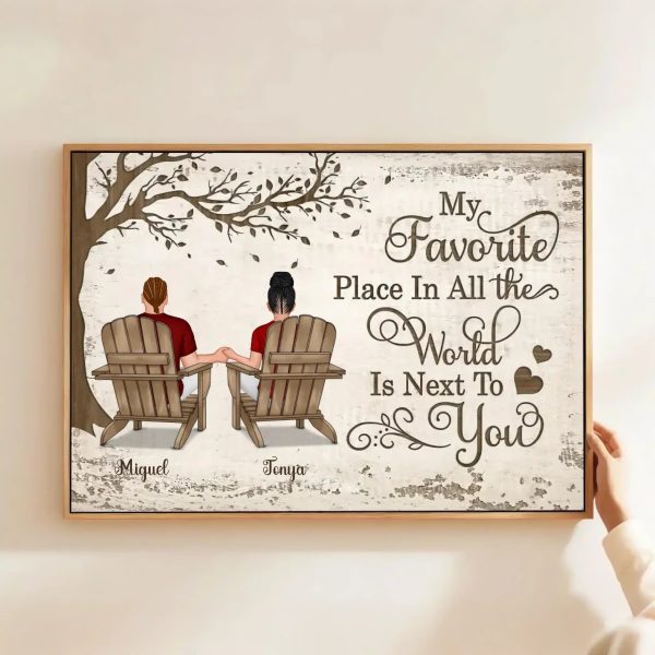 Personalized Couple Canvas Painting - Back View Couple Sitting Under Tree Customized Canvas With Wood Framed Valentine's Day Gift Home Decor Wall Art