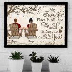 Personalized Couple Canvas Painting - Back View Couple Sitting Under Tree Customized Canvas With Black Wood Framed Valentine's Day Gift Home Decor Wall Art