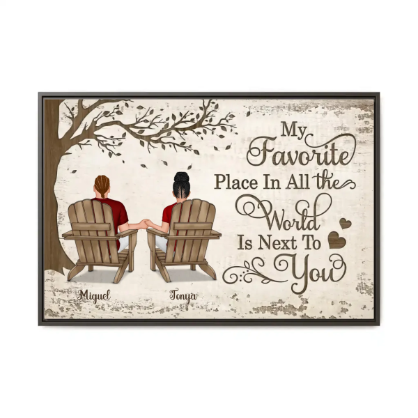 Personalized Couple Canvas Painting - Back View Couple Sitting Under Tree Customized Canvas With Black Wood Framed Valentine's Day Gift Home Decor Wall Art 18x12
