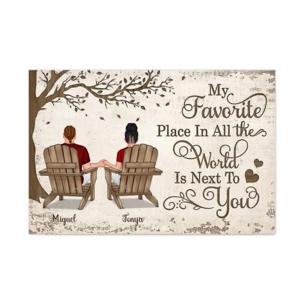 Personalized Couple Canvas Painting - Back View Couple Sitting Under Tree Customized Canvas Valentine's Day Gift Home Decor Wall Art 36x24