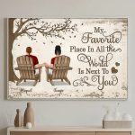 Personalized Couple Canvas Painting - Back View Couple Sitting Under Tree Customized Canvas With White Wood Framed Valentine's Day Gift Home Decor Wall Art