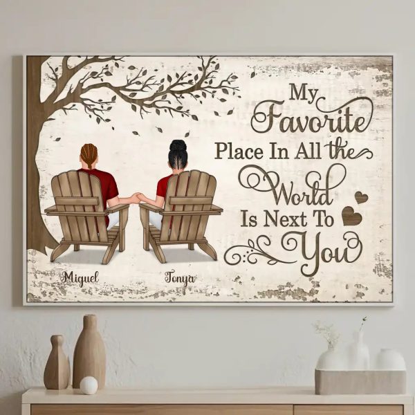 Personalized Couple Canvas Painting - Back View Couple Sitting Under Tree Customized Canvas With White Wood Framed Valentine's Day Gift Home Decor Wall Art