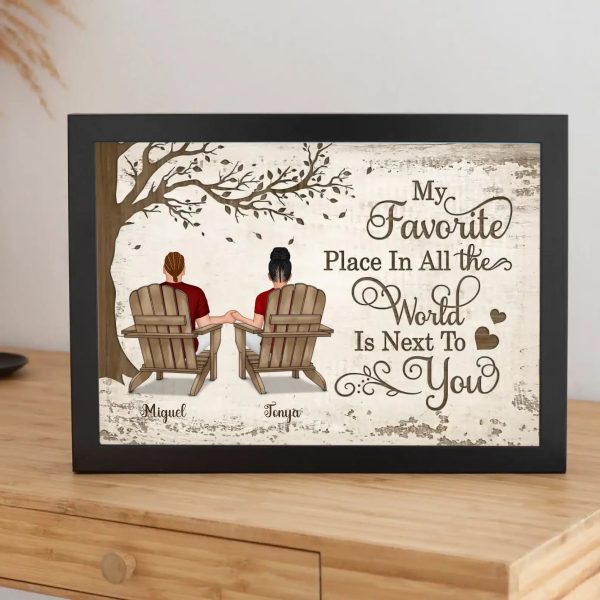 Personalized Couple Canvas Painting - Back View Couple Sitting Under Tree Customized Canvas With Framed Valentine's Day Gift Home Decor Wall Art