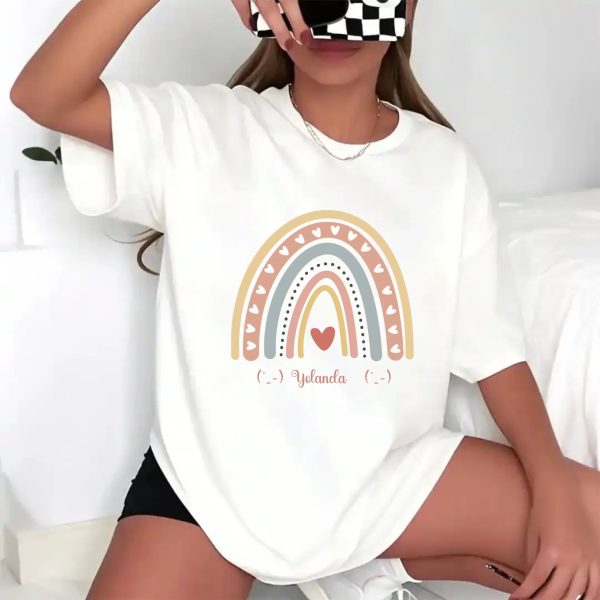 Personalized T-shirts for Girls  - Boho Rainbow Name T-Shirt Custom Gift for Every Age white shirts