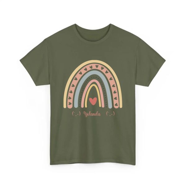 Personalized T-shirts for Girls  - Boho Rainbow Name T-Shirt Custom Gift for Every Age military Green