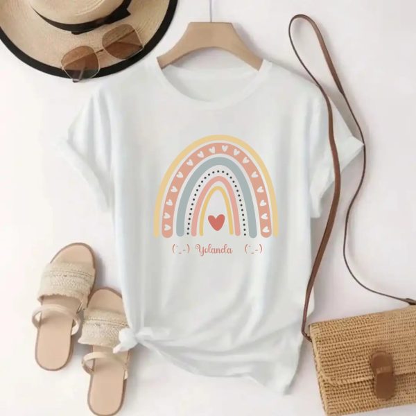 Personalized T-shirts for Girls  - Boho Rainbow Name T-Shirt Custom Gift for Every Age white shirts