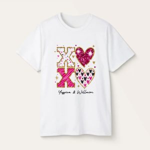 Personalized Couple T-shirts - XOXO Funny Matching Valentine’s Day Custom Name T-shirts for Couples White