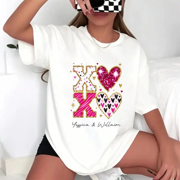 Personalized Couple T-shirts - XOXO Funny Matching Valentine’s Day Custom Name T-shirts for Couples white shirts