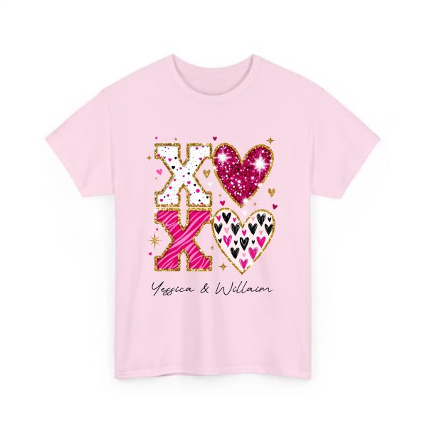 Personalized Couple T-shirts - XOXO Funny Matching Valentine’s Day Custom Name T-shirts Light Pink
