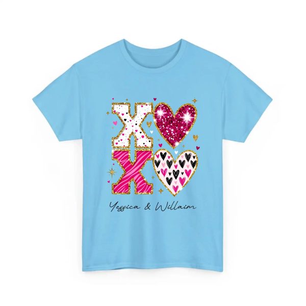 Personalized Couple T-shirts - XOXO Funny Matching Valentine’s Day Custom Name T-shirts Sky