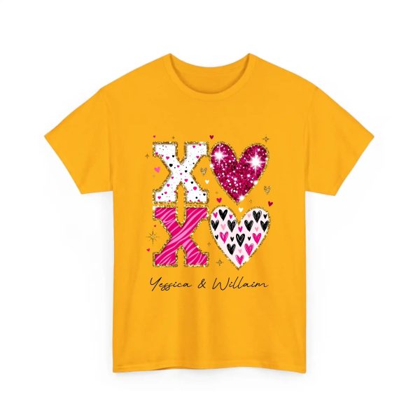 Personalized Couple T-shirts - XOXO Funny Matching Valentine’s Day Custom Name T-shirts  Gold
