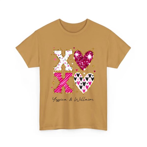 Personalized Couple T-shirts - XOXO Funny Matching Valentine’s Day Custom Name T-shirts Old Gold