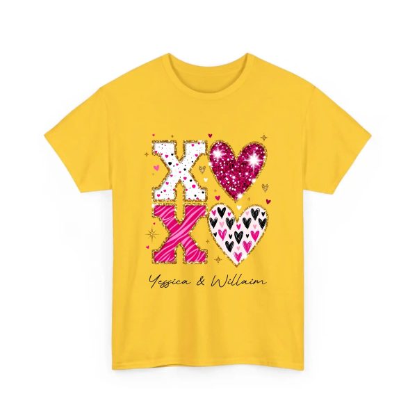 Personalized Couple T-shirts - XOXO Funny Matching Valentine’s Day Custom Name T-shirts  Yellow(Daisy)