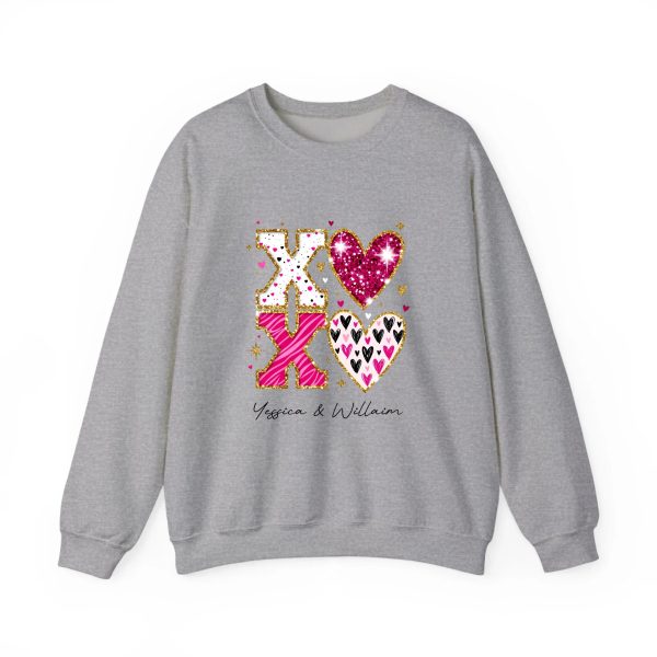 Personalized Couple T-shirts - XOXO Funny Matching Valentine’s Day Custom Name T-shirts  Sport Grey